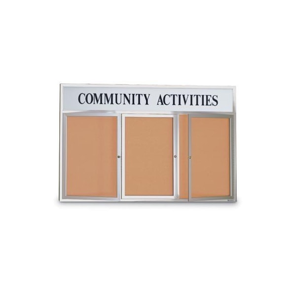 Corkboard, Hdr, Fbrc, 3 Dr, Satin/Gry, 72x36"